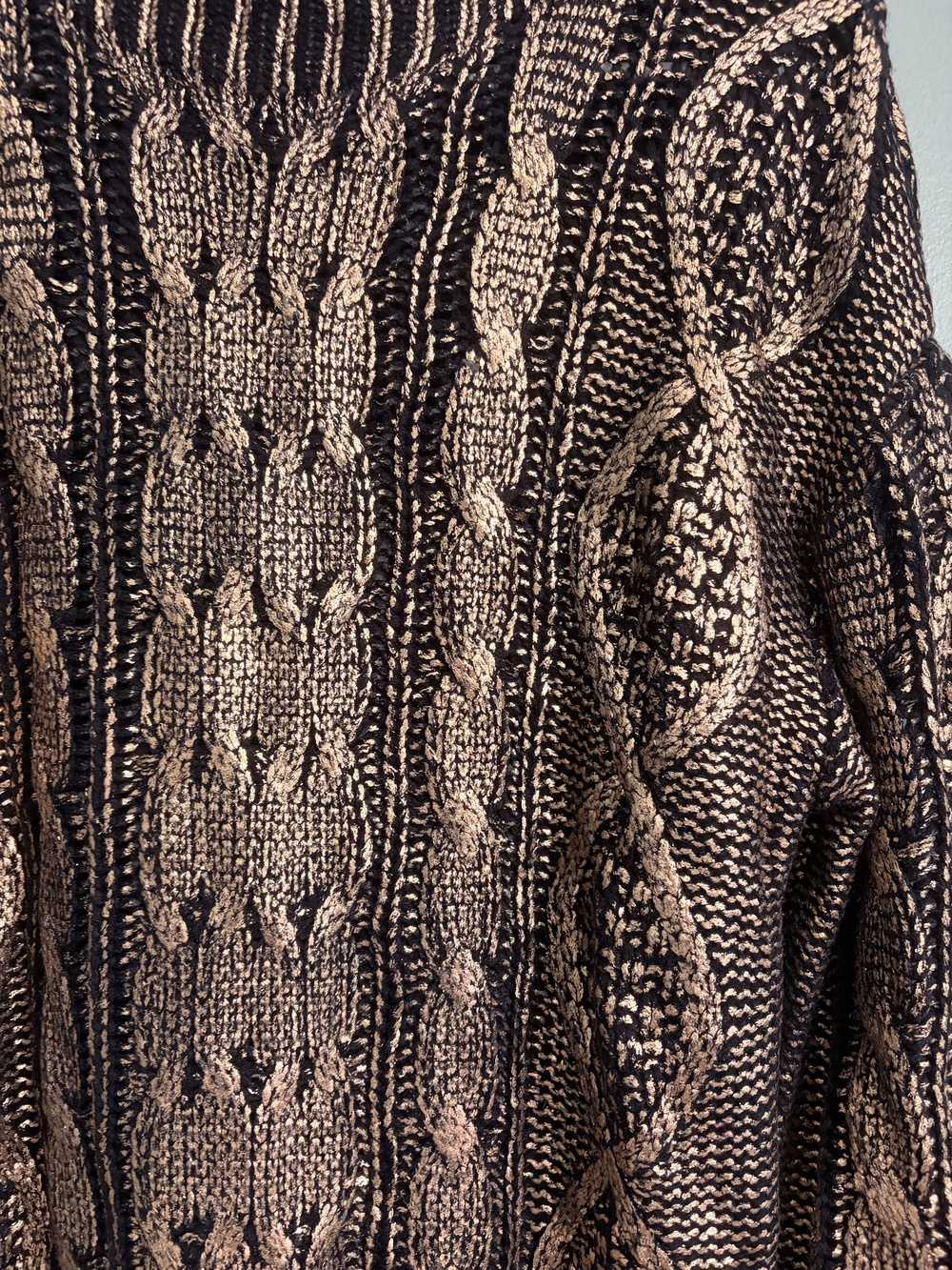 Baevely Metallic Bronze Black Cable Knit Sweater Dress Small NWT - Picture 3 of 4
